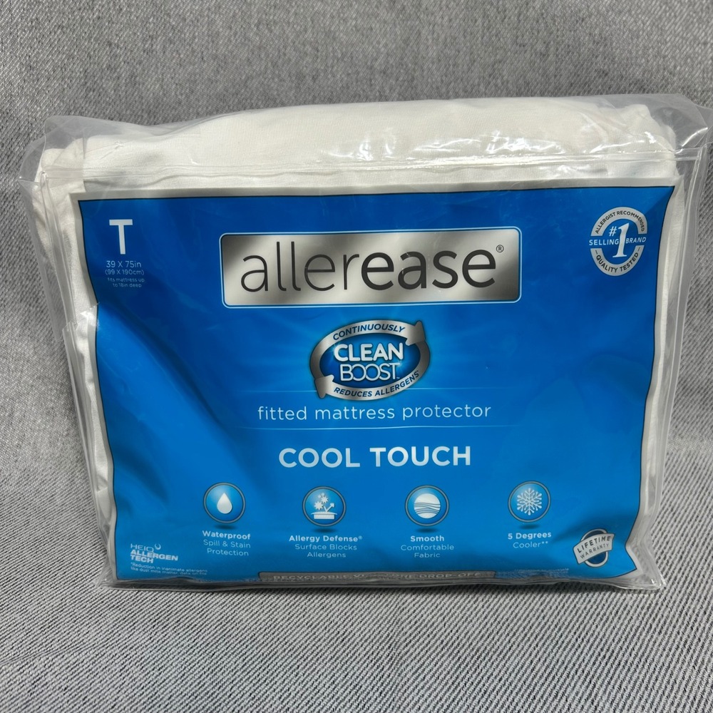 Allerease Twin Clean Boost Cool Touch Fitted Mattress Protector White Waterproof